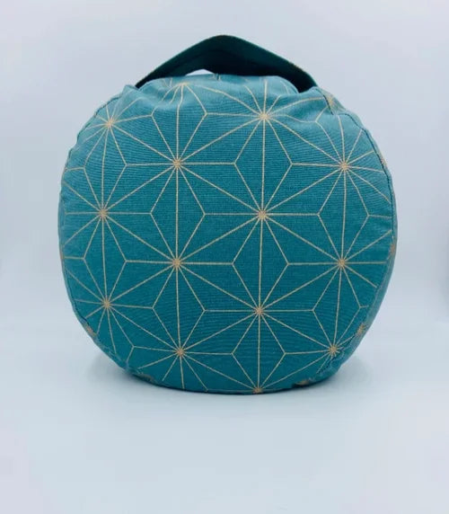 coussin de yoga - zafu -my-prana-modèle exclusif gold & bleu - accessoires de yoga- pouf - my-prana- zafu